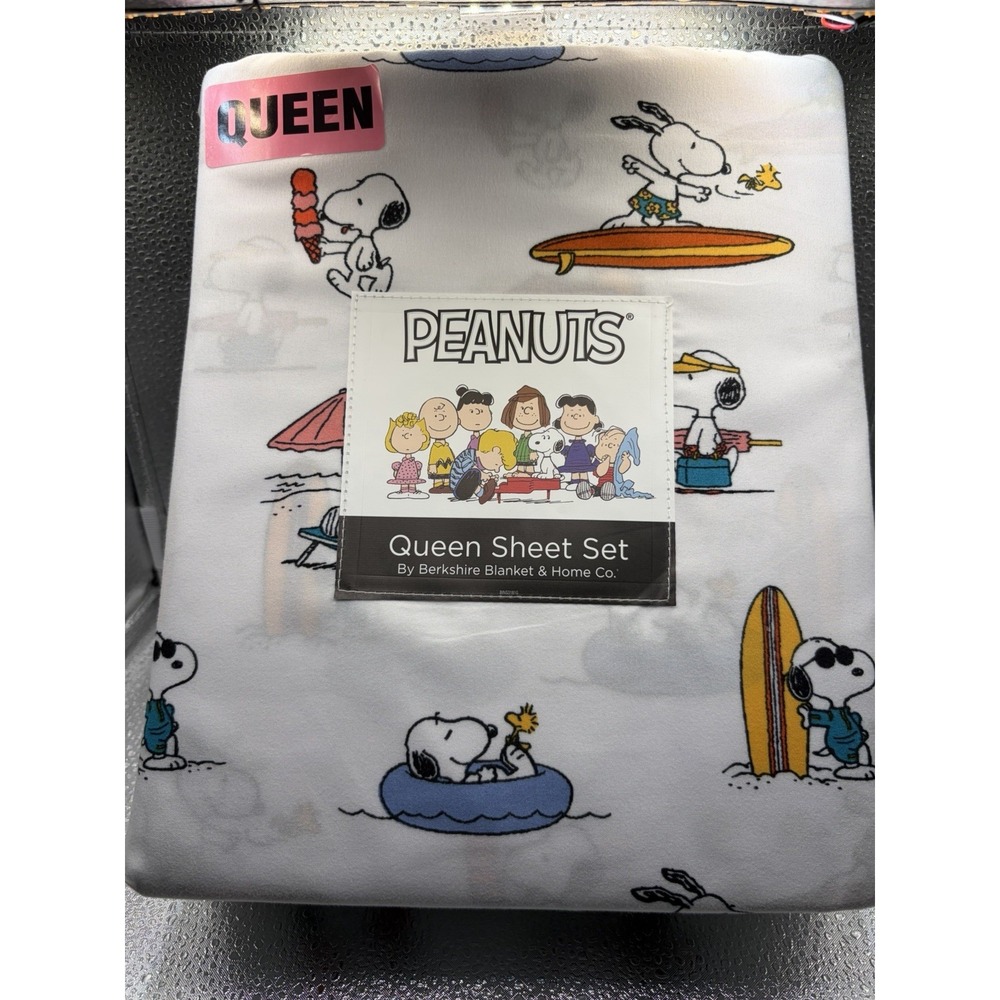 Peanuts Queen Sheet Set Snoopy & Friends By Berkshire Surfing Summer Polyester